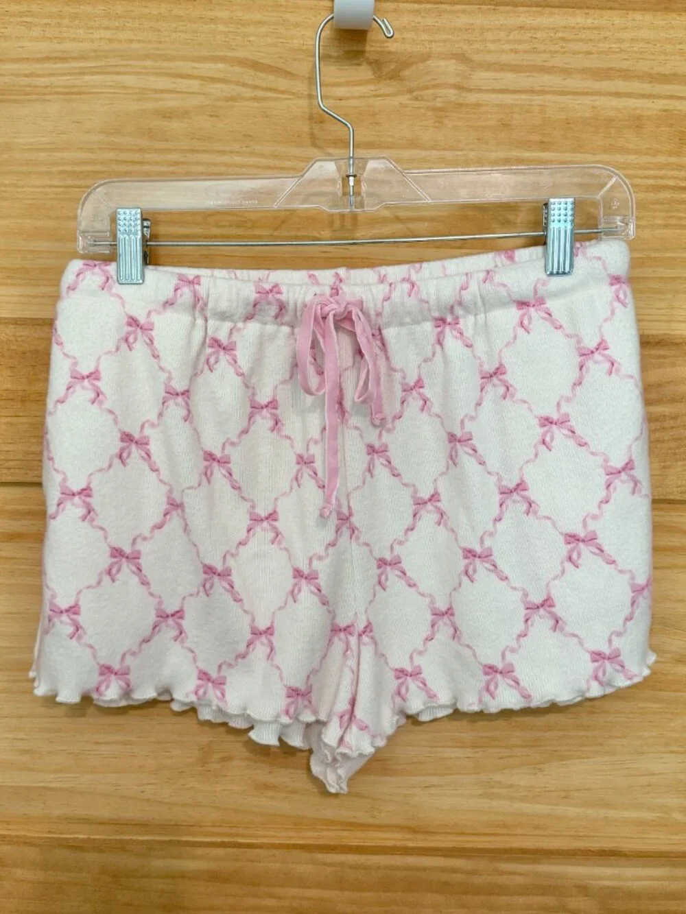 Storia Coquette Girl Bow Print Super Soft Lettuce Hem Pink Matching Lounge Set S